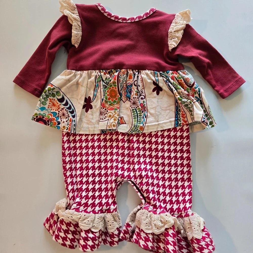 Giggle Moon Christmas Dress and Shorts Happy Holly Daze 3M‎ Red Velour Baby Girl